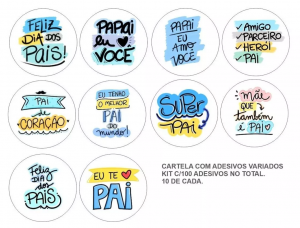 Etiquetas Adesivo Dia Dos Pais 4cm - Variados Kit C/100 vinil 4x4cm 4x0  corte circular 